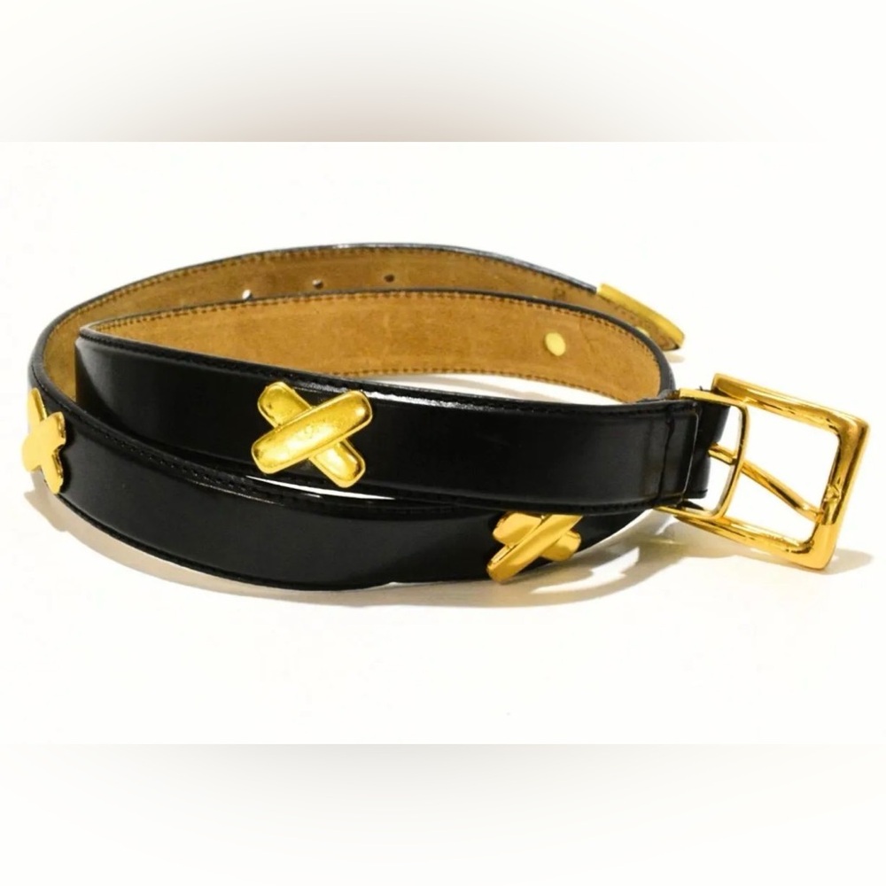 Palsma PicBlack Leather Belt with Gold Accents